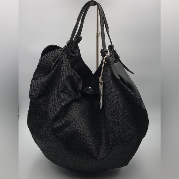 Gianni Segatta Ricamo Large Black Leather Hobo Weekender Tote Made in Italy - Picture 8 of 10